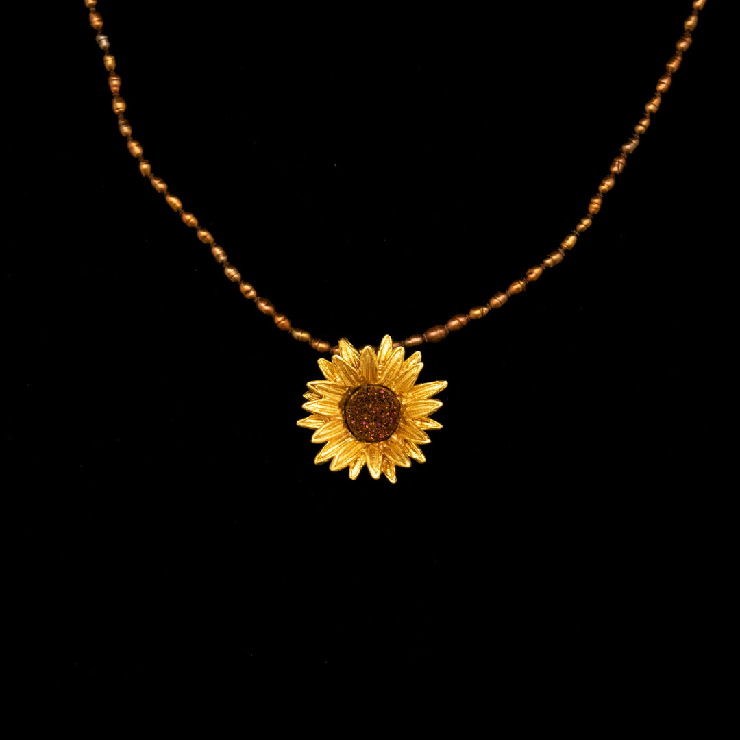 Fine Sunflower Pendant Brown Pearls