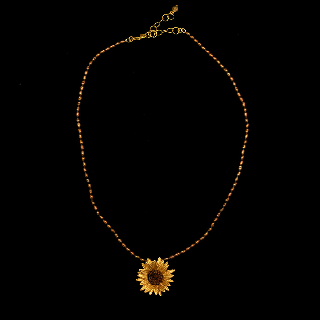 Fine Sunflower Pendant Brown Pearls