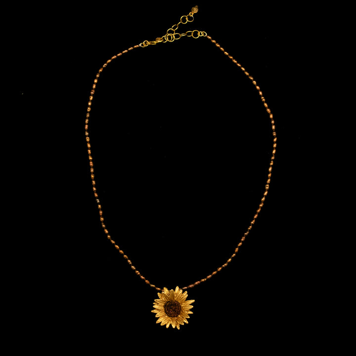 Fine Sunflower Pendant Brown Pearls