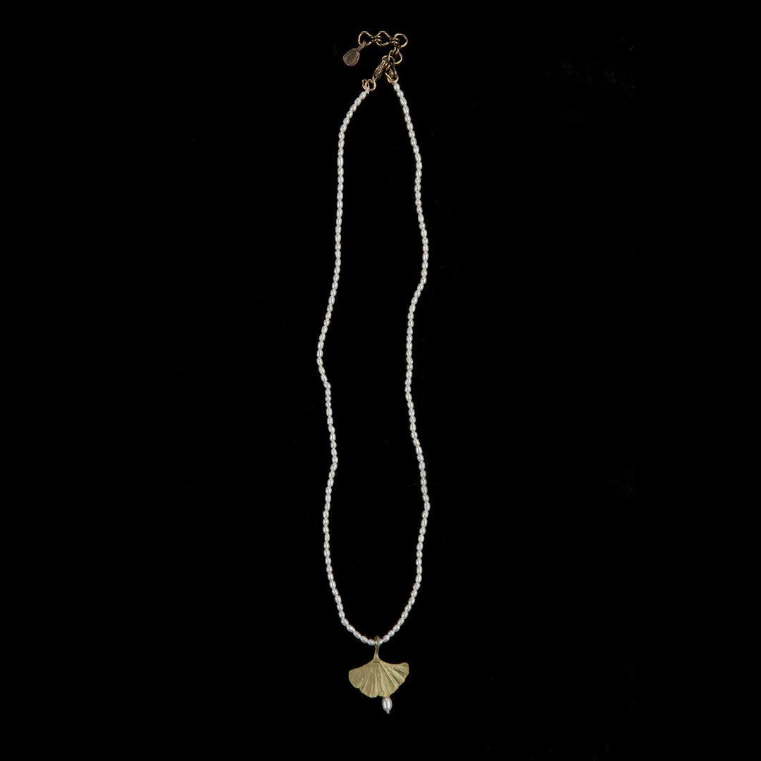 Ginkgo Pendant - Pearl Drop