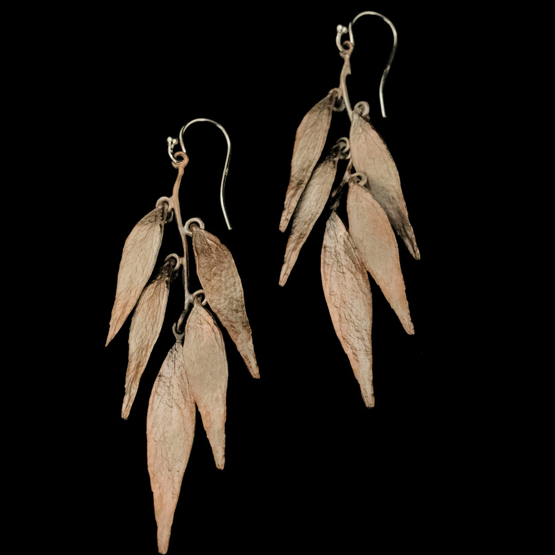 Fine Weeping Willow Silver Five Leaf Earrings