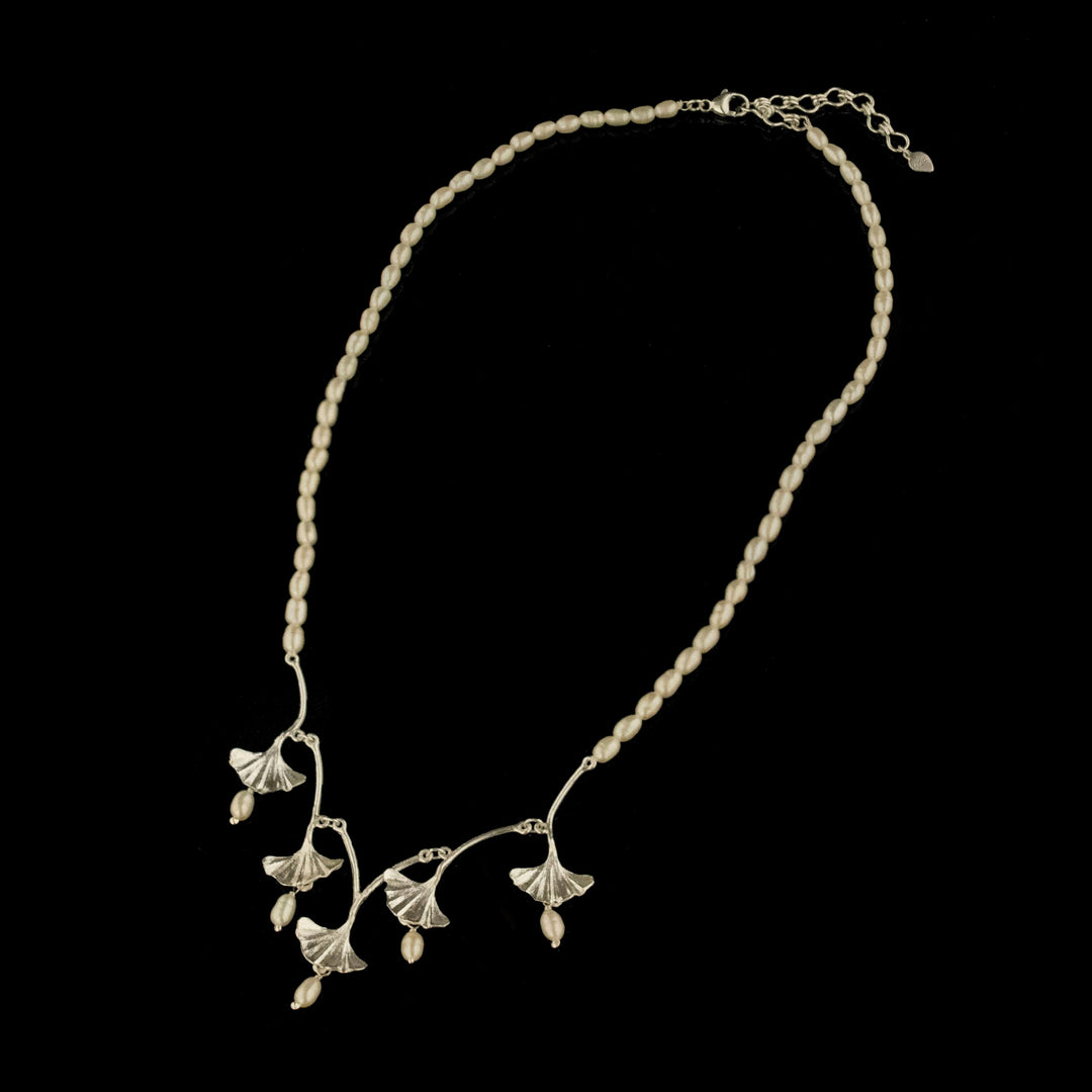 Fine Ginkgo Silver Pearl Necklace