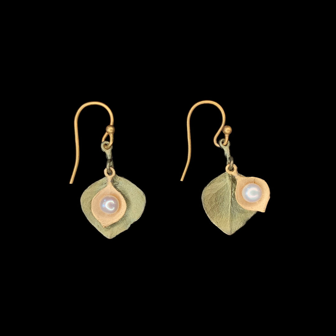Round Leaf Eucalyptus Earrings - Pearl Wire