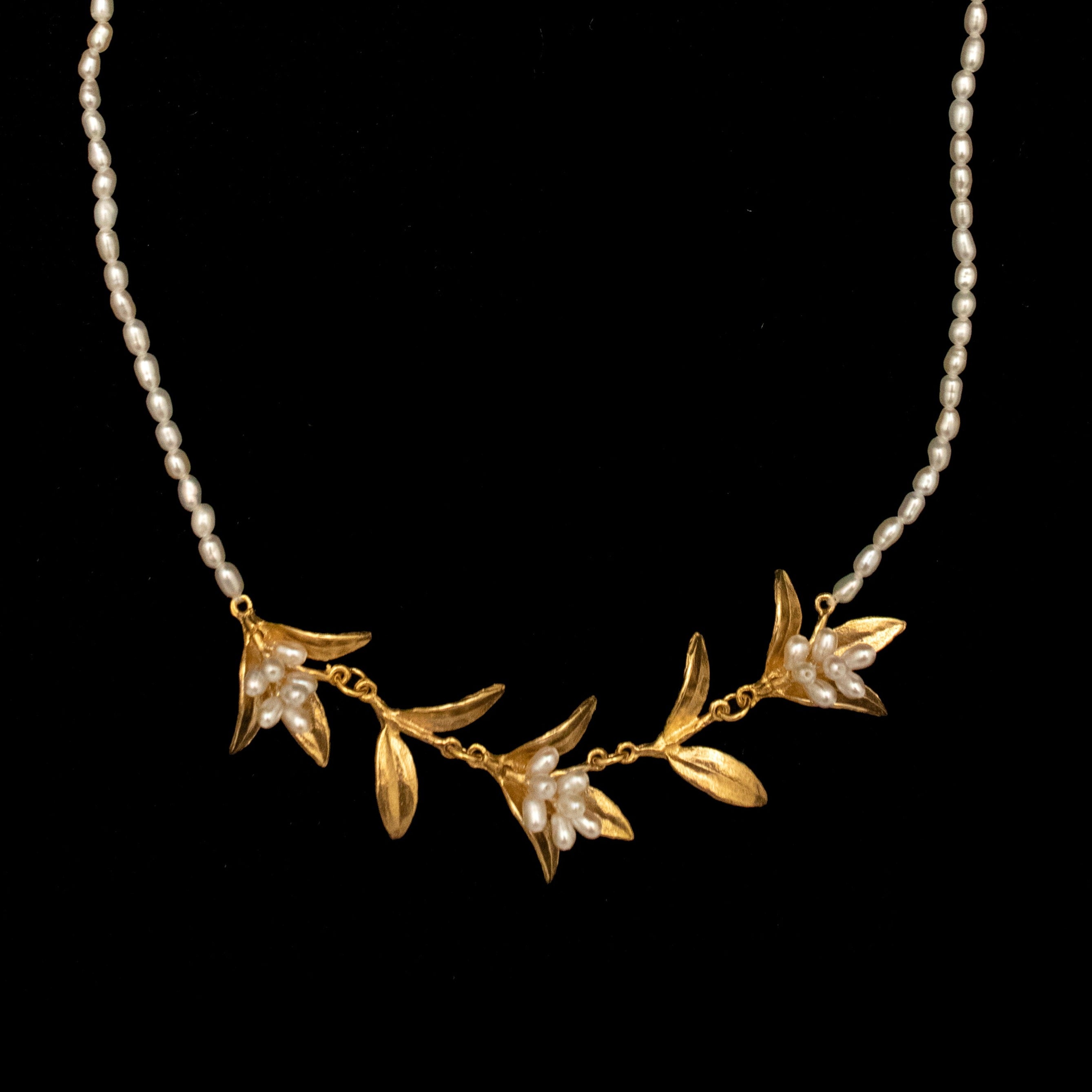 14k Fine Flowering Myrtle Pearl Contour Necklace - Web Exclusive