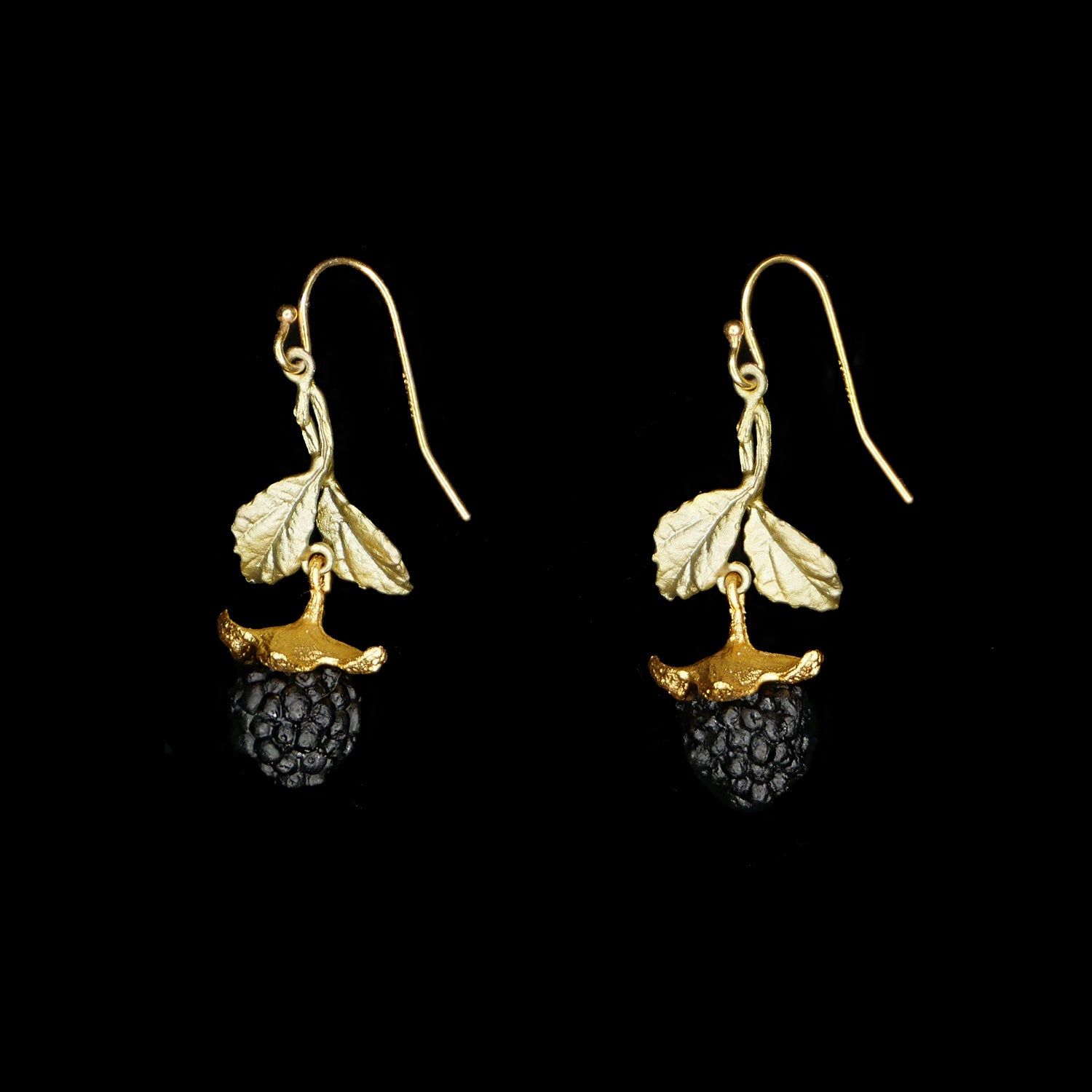 Image of the Michael Michaud Blackberry Earrings - Leaf Wire on a black background