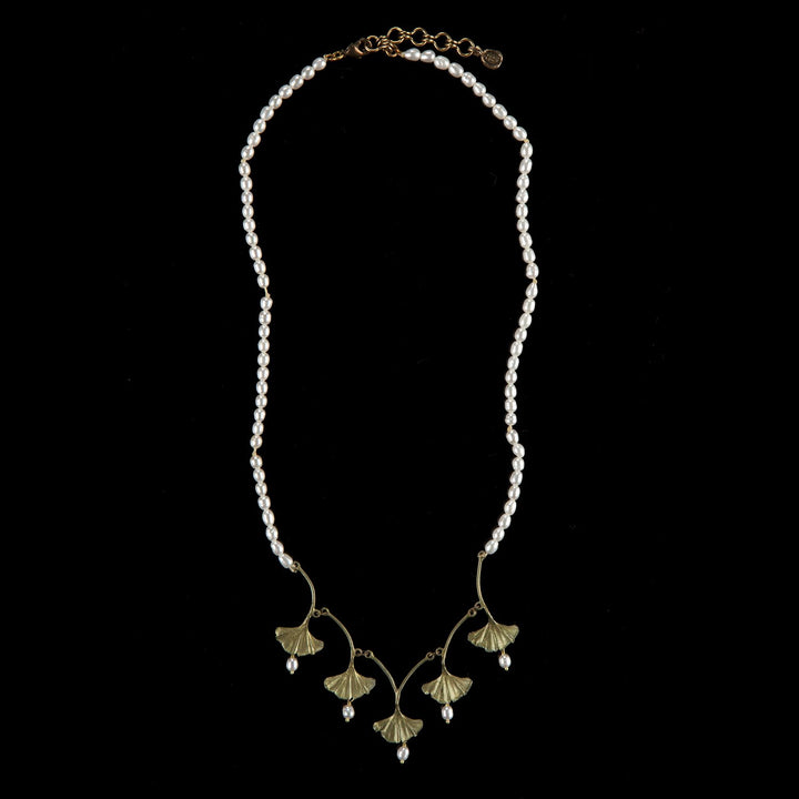 Ginkgo Necklace - Pearl Drops