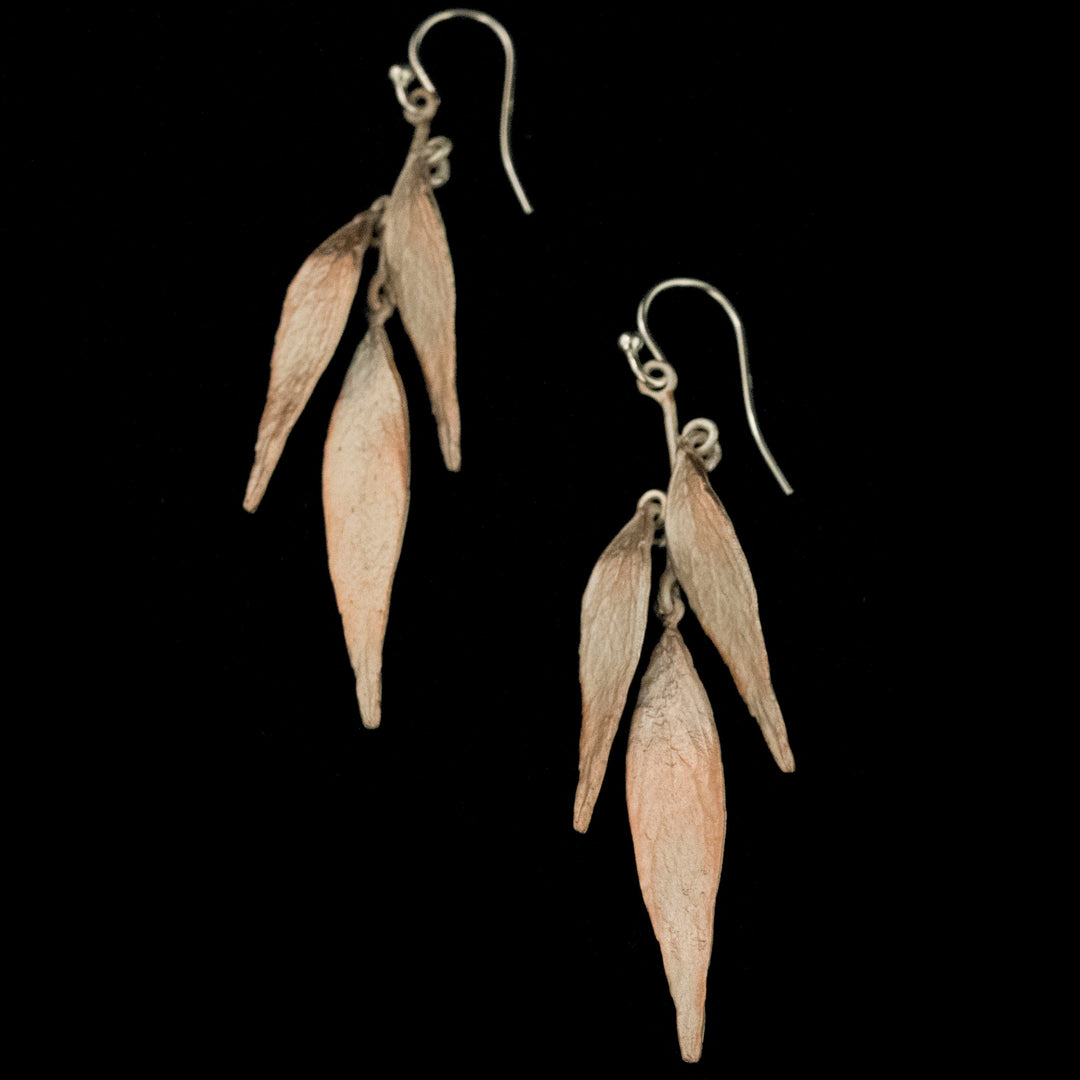 Fine Weeping Willow Silver Three Leaf Earrings