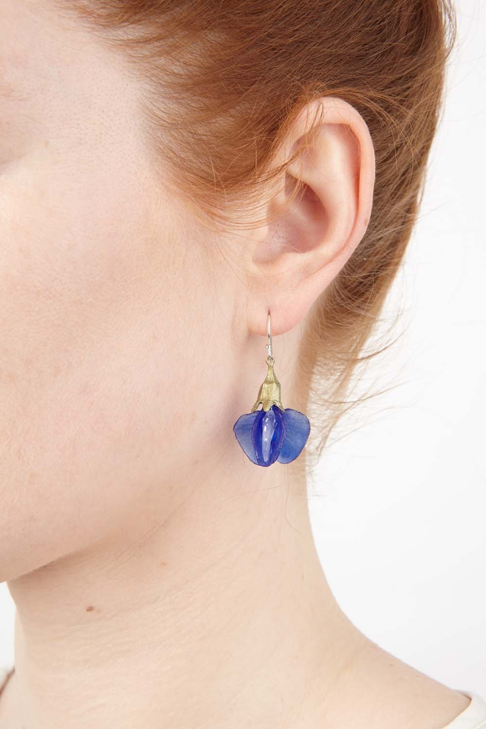 False Indigo Earrings - Glass Blossom Wire