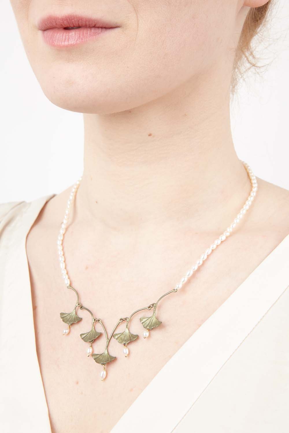 Ginkgo Necklace - Pearl Drops
