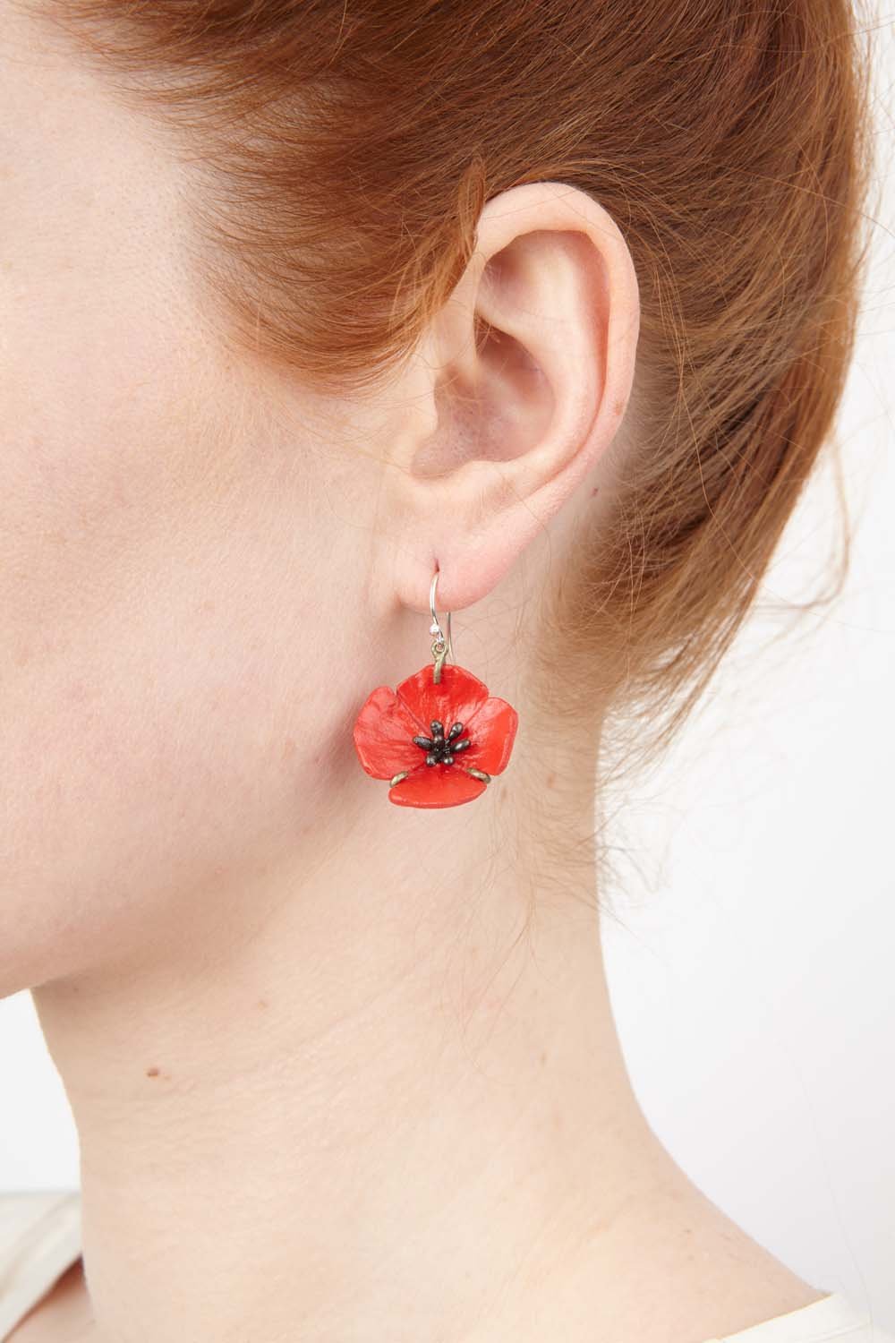 Red Poppy Earrings - Wire Drop