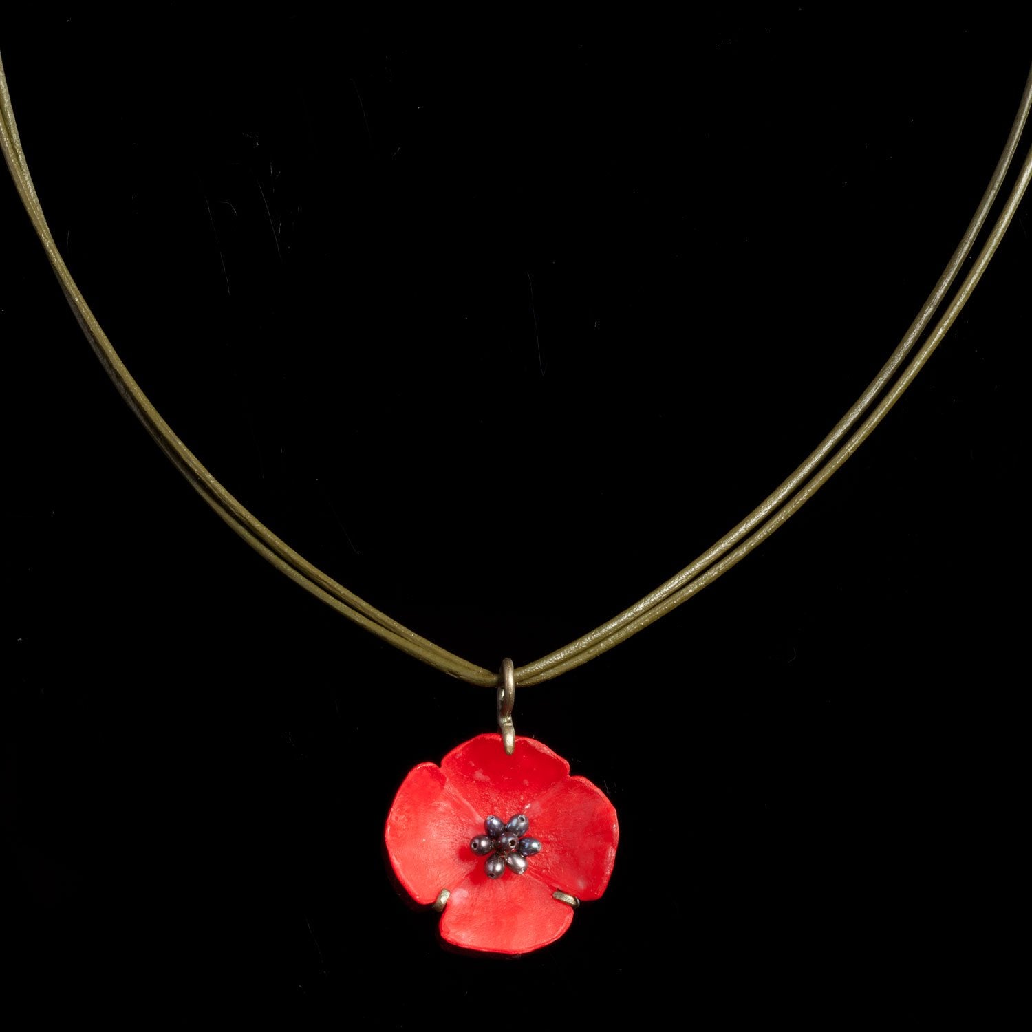 Red Poppy Pendant - Leather Cord