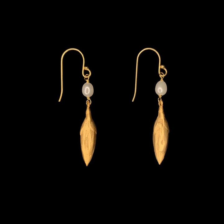 Leaf and Bud Earrings - Pearl Drop Wire