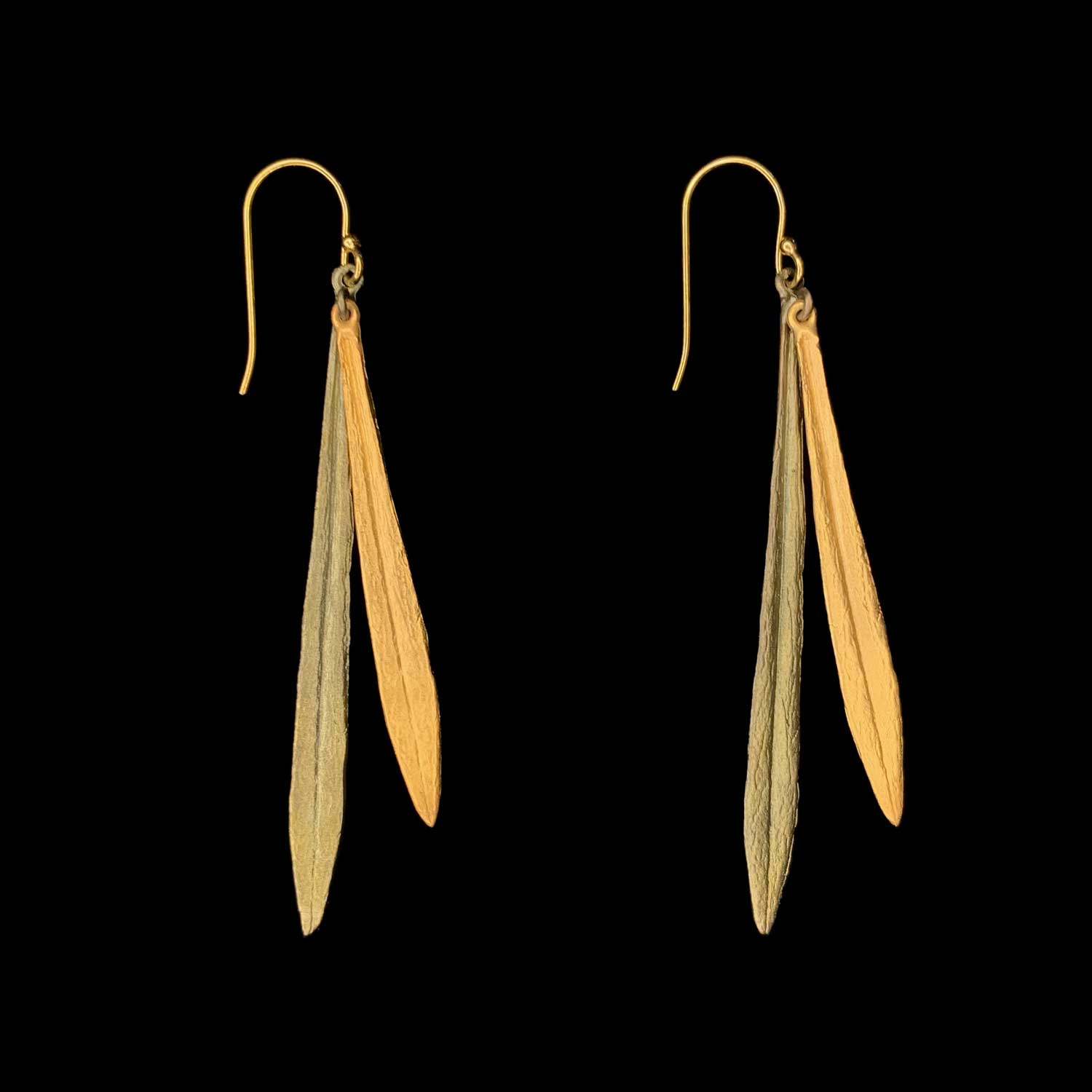 Leaf and Bud Earrings - Long Wire
