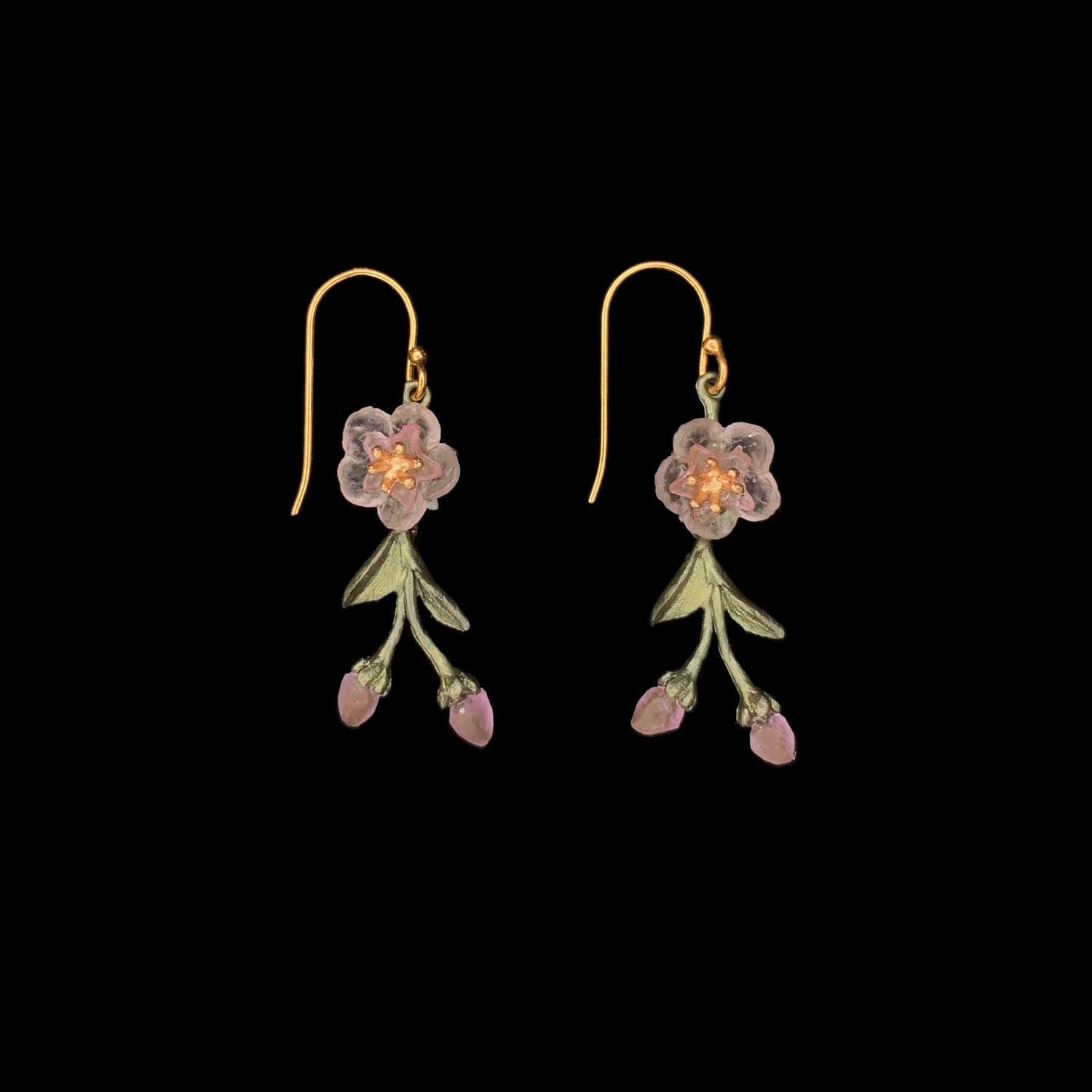Peach Blossom Earrings - Dainty Flower Drop Wire