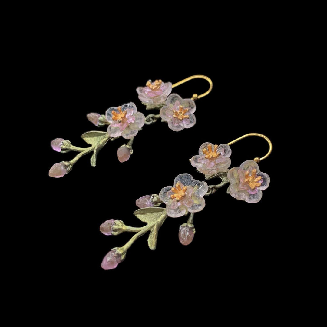 Peach Blossom Earrings - 3-Flower Drop Wire